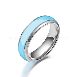 Anillo de dedo de banda lisa plana de acero inoxidable 304 luminoso, joyas que brillan en la oscuridad para hombres y mujeres, luz azul cielo, nosotros tamaño 8 (18.1 mm)
