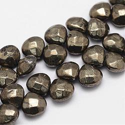 Natürliche Pyrit Perlen Stränge, oben gebohrte Perlen, facettiert, Träne, 9~10x9~10x5~6 mm, Bohrung: 1 mm, ca. 30~32 Stk. / Strang, 6.2 Zoll (160 mm)