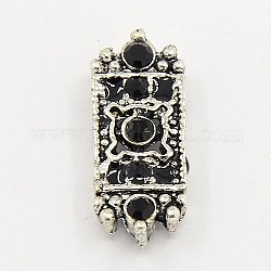 Alloy Grade A Rhinestone Multi-Strand Links, Rectangle, Jet, Antique Silver, about 19mm long, 7.5mm wide, 4mm thick, hole: 1mm