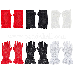 Ahadermaker 6 paio 6 guanti in pizzo con motivo floreale, guanti senza dita, per forniture da sposa, colore misto, 165~260x85~90x1.5~2.5mm, 1 paio/stile