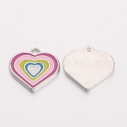 Alloy Enamel Pendants, Heart, Platinum, Colorful, Lead Free & Cadmium Free & Nickel Free, about 18mm long,17.5mm wide,1.5mm thick,hole:2mm