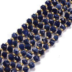 Natur Sodalith Perlen Stränge, mit Glasperlen, facettiert, diagonale Würfelperlen, Klasse A, 5~6x5~6x4~5 mm, Bohrung: 1 mm, ca. 49~55 Stk. / Strang, 15.35''~15.75'' (39~40 cm)