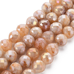 Mèches de perles de verre craquelé peintes au four opaque, facette, de couleur plaquée ab , larme, Sandy Brown, 8x7~8mm, Trou: 1.2mm, Environ 60 pcs/chapelet, 18.11 pouces (46 cm)