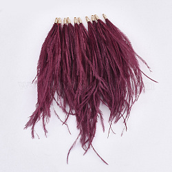 Ostrich Feather Tassel Big Pendant Decorations, with Brass Findings, Golden, Brown, 130~170x4mm, Hole: 1.6mm