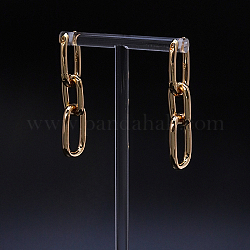 Brass Hoop Earrings, Oval Drop Earrings, Real 18K Gold Plated, 47x13mm