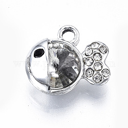 Alloy Charms, with Rhinestones, Cadmium Free & Lead Free, Fish, Light Gold, Crystal, 11.5x14.5x7mm, Hole: 1.8mm