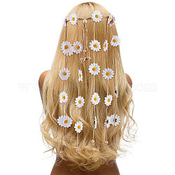 Corona floreale della fascia del hippie del girasole del panno, matrimonio sulla spiaggia festa nuziale accessori per capelli decorativi, bianco, 652mm, diametro interno: 150~170mm
