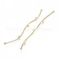Brass Chandelier Components Links, Curved, Nickel Free, Real 18K Gold Plated, 61~63x3x3mm, Hole: 1mm