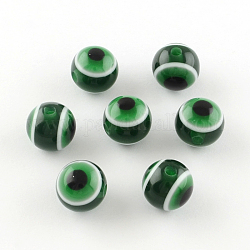 Rondes perles de résine de mauvais œil, vert foncé, 10x9mm, Trou: 1.8~2mm