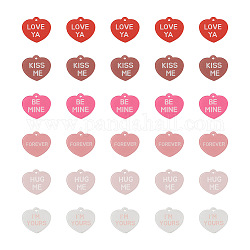 Beadthoven 30 pz 6 colori pendenti acrilici opachi di san valentino, cuore con la parola, colore misto, 27x30x1.7mm, Foro: 2.3 mm, 5 pz / colore