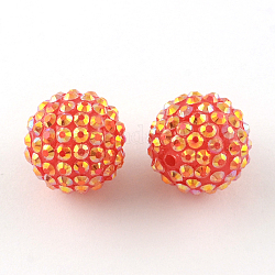 Ab-Farbe Harz Strassperlen, mit Acryl runde Perlen innen, für Bubblegum-Schmuck, Tomate, 12x10 mm, Bohrung: 2~2.5 mm