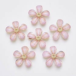 Harz perlen, mit Licht Gold-Ton-Legierung Zubehör, Blume, rosa, 22x23x4.5 mm, Bohrung: 2 mm