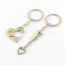 Platinum Tone Valentine's Day Gift Zinc Alloy Enamel Heart and Arrow Keychain, Colorful, Size: about 83~110mm long, 30~32mm wide, 4~6mm thick
