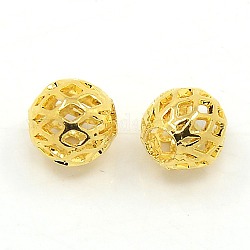 Golden Tone Hollow Filigree Brass  Round Beads, Vacuum Plating, Golden, 6mm, Hole: 2mm