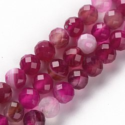Fili di perline di agata naturale / agata a strisce, tondo, sfaccettato, tinto, rosso viola medio, 8mm, Foro: 1.2 mm, circa 49~50pcs/filo, 14.96 pollice (38 cm)