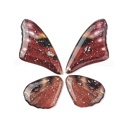 Set di ciondoli in resina traslucida, con foglia d'argento, ciondolo ala di farfalla, rosso scuro, 23~39x19.5~24x2.5mm, Foro: 1 mm, 4 pc / set