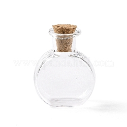 Flache runde Miniaturglasflaschen, mit Korkstopfen, leere Wunschflaschen, für Puppenstubenzubehör, Schmuckherstellung, Transparent, 11.5x21x31 mm