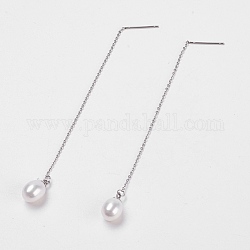 Boucles d'oreilles dormeuses en perles de culture d'eau douce, fil d'oreille, avec accessoires en 304 acier inoxydable, boîtes en carton, blanc, 96~98x1mm, pin: 0.8 mm