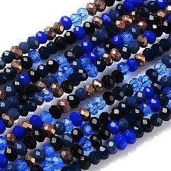 Chapelets de perles en verre, facette, rondelle, bleu, 2~3.2x1.8~2.6mm, Trou: 0.8mm, Environ 185~186 pcs/chapelet, 15.55~15.75 pouce (39.5~40 cm)