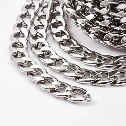 304 cadenas de eslabones cubanos de acero inoxidable, cadenas del encintado, sin soldar, color acero inoxidable, 13~14x10x3mm