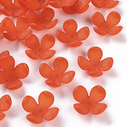 Milchigen Acryl Perlkappen, 4-Blütenblatt, Blume, orange rot, 27x27x11 mm, Bohrung: 1.8 mm, ca. 276 Stk. / 500 g