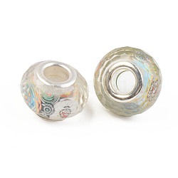 Resina perline europei, perline con foro grande, con anime in ottone placcato color argento, sfaccettato, rondelle, colorato, 14x9mm, Foro: 5 mm