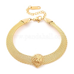 304 Stainless Steel Lion Link Bracelet with Mesh Chains, Golden, 7-1/8 inch(18cm)