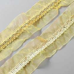 Polyester Pleated Lace Trim, Curtain Decoration, Costume Accessories, Pale Goldenrod, 2-1/8 inch(55mm), about 12.58 Yards(11.5m)/Card