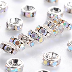 Séparateurs perles en laiton avec strass, couleur argentée, sans nickel, cristal ab, 5x2.5mm, Trou: 1mm