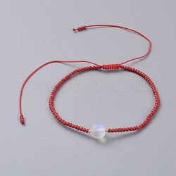 Nylon Thread Braided Bead Bracelets, Red String Bracelets, with Glass Seed Beads and Bugle Beads, Synthetic Moonstone Round Bead, Red, 2-1/4 inch~4-3/8 inch(5.8~11cm)