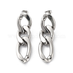 304 Stainless Steel Stud Earrings, Curb Chains Drop Earrings, Stainless Steel Color, 40x11.5mm