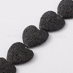Fili di perle di roccia lavica naturale, tinto, cuore, nero, 26~30x26~30mm, Foro: 2 mm, circa 15 pcs/filo