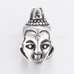 304 perles européennes guan yin en acier inoxydable, Perles avec un grand trou   , déesse de la miséricorde, argent antique, 14x9x7mm, Trou: 5mm