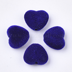 Flocky Acrylic Beads, Heart, Dark Blue, 10.5~11x12x5mm, Hole: 1.8mm
