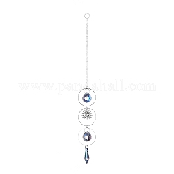 AB Color Plated Crystal Bullet Big Pendant Decorations, Hanging Sun Catchers, with Iron Findings & Alloy Pendants, Teardrop & Sun, Clear AB, 330mm, Pendant: 170x39x21mm