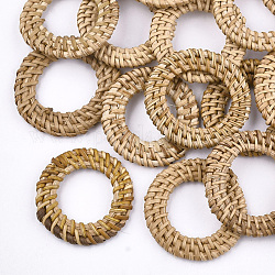 Reed caña hecha a mano / anillos de unión de ratán tejidos, Para hacer pendientes de paja y collares., anillo, burlywood, 40~47x4~5mm, diámetro interior: 20~26 mm