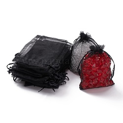 Sacs-cadeaux en organza avec cordon de serrage, pochettes à bijoux, fête de mariage cadeaux de noël sacs-cadeaux, noir, 15x10 cm