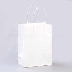 Sacchetti di carta kraft di colore puro, sacchetti regalo, buste della spesa, con manici in spago di carta, rettangolo, bianco, 33x26x12cm