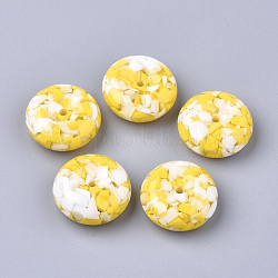 Perles en résine, imitation de copeaux de pierres précieuses, plat rond, jaune, 26x10mm, Trou: 3mm