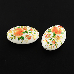 Perles acryliques imprimées opaques ovales, motif de fleur, blanc, 29x20x10mm, Trou: 2mm