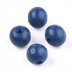 Bemalte Naturholzperlen, Runde, marineblau, 10x8.5~9 mm, Bohrung: 2~3 mm