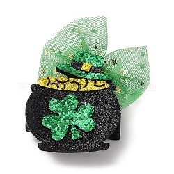 Saint Patrick's Day Sequins Felt Alligator Hair Clips, with Iron Clips, for Girl Child, Jar, 80x50x13.5mm
