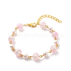 Bracelet en perles rondes en verre bling et perles d'imitation pour femme, rose, 7-3/8 pouce (18.8 cm)