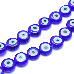 Chapelets de perles rondes de chalumeau manuelles de mauvais œil, bleu, 10x4mm, Trou: 1mm, Environ 38 pcs/chapelet, 14.96 pouce