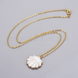 Electroplate Freshwater Shell Pendants Necklaces, with Brass Cable Chains, Golden, 17.12 inch(43.5cm), Pendant: 22x19.6x2.5mm
