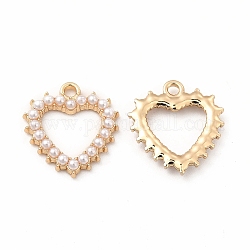Pendenti di perle imitazione plastica abs, con accessori in lega, fascino cuore, oro, 16.5x15.5x2mm, Foro: 1.6 mm
