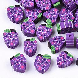 Cuentas de arcilla polimérica de uva hechas a mano con tema de otoño, color de malva, 11~14x9~10x3~5mm, agujero: 1 mm