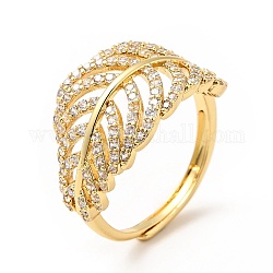 Clear Cubic Zirconia Leaf Adjustable Ring, Brass Jewelry for Women, Real 18K Gold Plated, US Size 6(16.5mm)