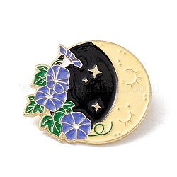 Luna con spilla smaltata a fiore, distintivo in lega per vestiti zaino, oro, azzurro acciaio chiaro, 27x32.5x1.5mm, ago :1mm