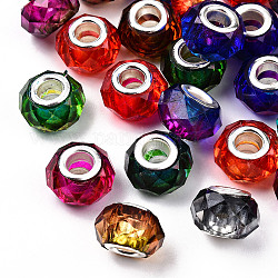 Perline europei di resina trasparente, cristallo imitazione, perline bicolore a foro largo, con doppio nucleo in ottone tono argento, sfaccettato, rondelle, colore misto, 14x8.5mm, Foro: 5 mm